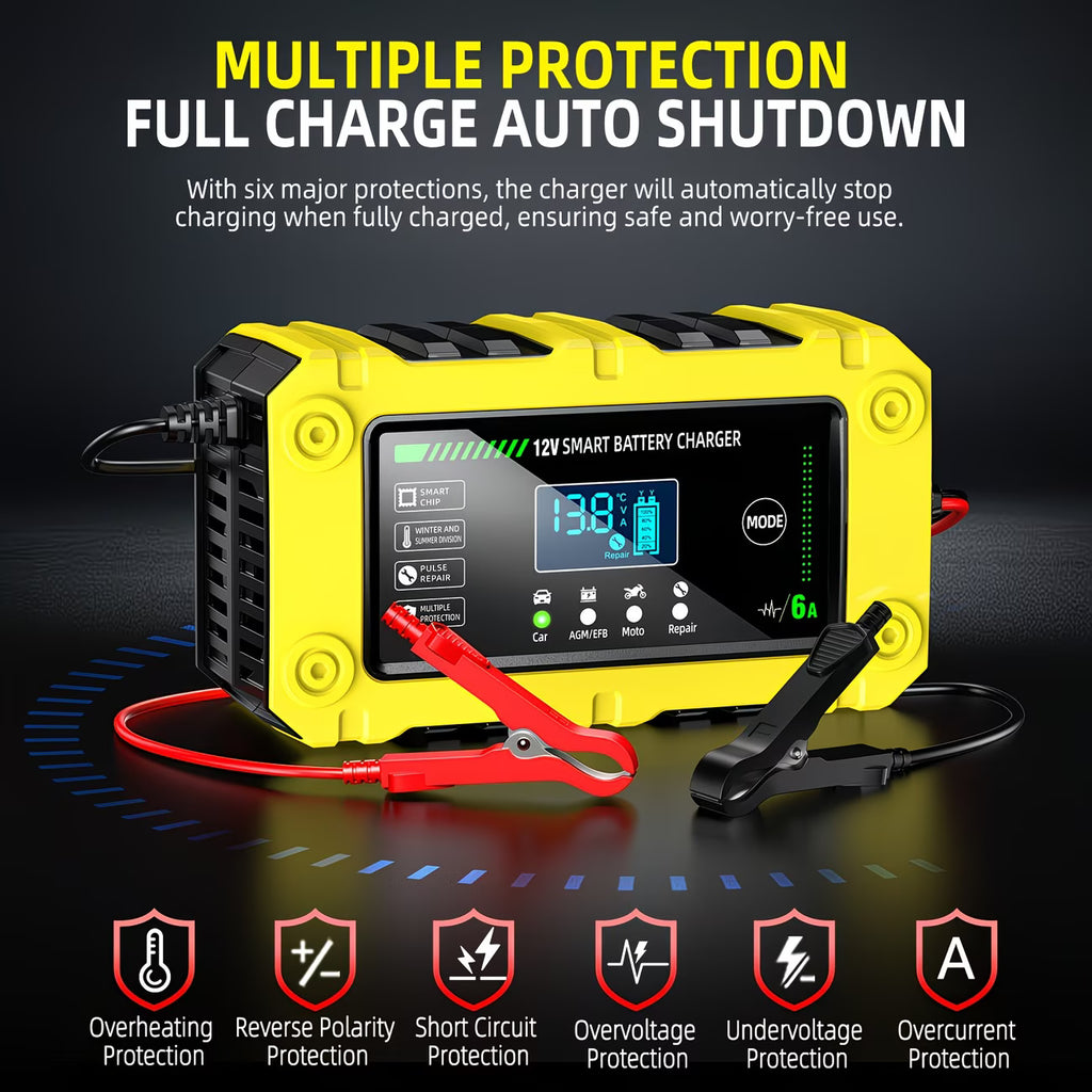 Redresor Inteligent Baterie Auto 12V cu Display LED și Funcție Recondiționare