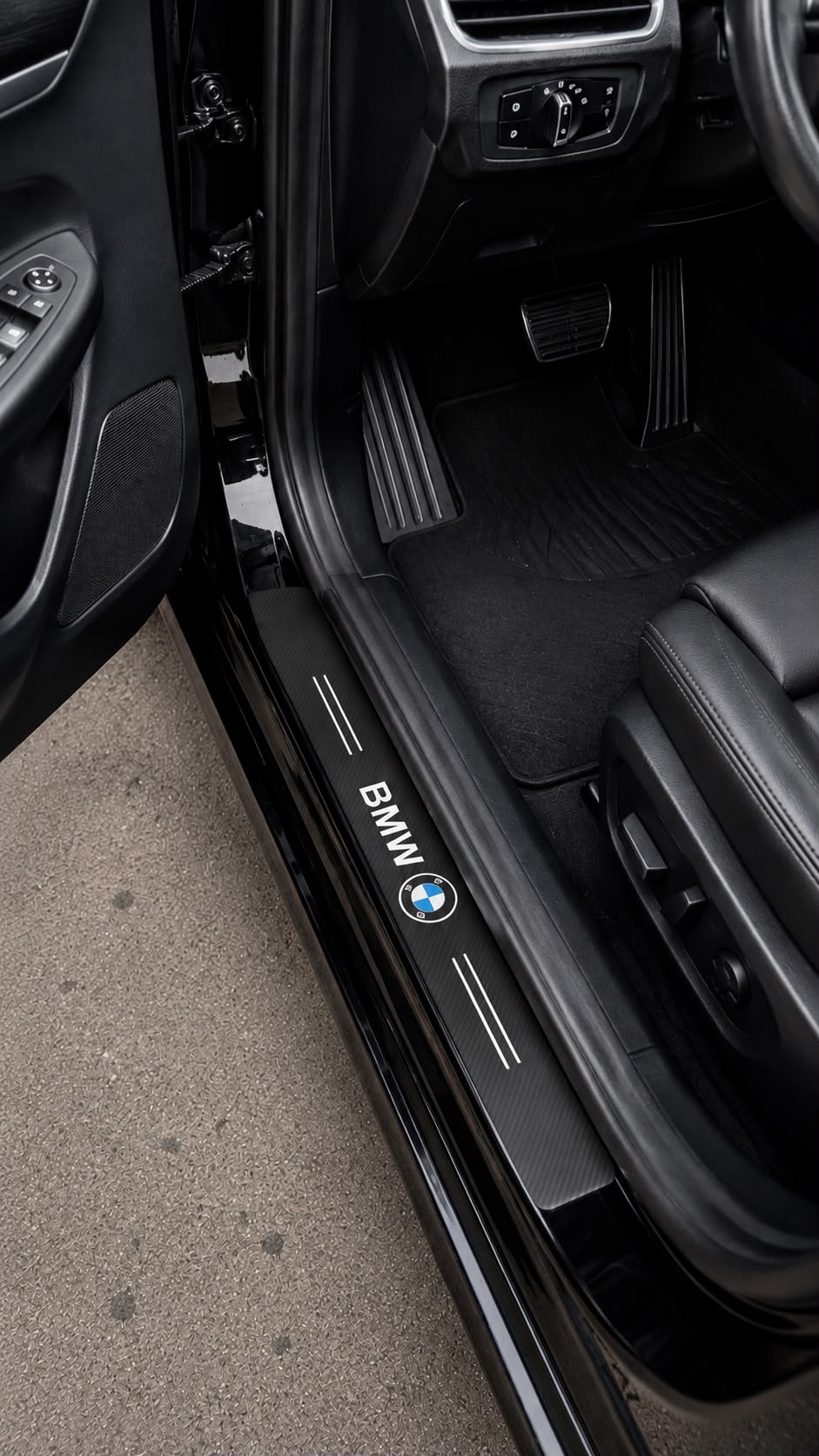 Protectie praguri BMW Set 5 piese Ornamente praguri aspect Carbon BMW + Prag Portbagaj