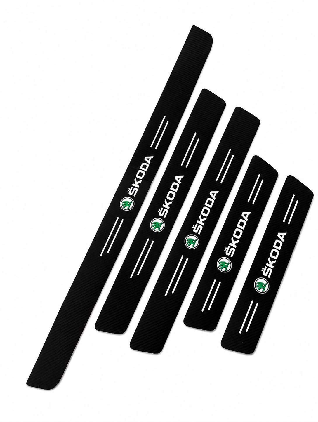 Protectie praguri Skoda Set 5 piese Ornamente praguri aspect Carbon Skoda + Portbagaj
