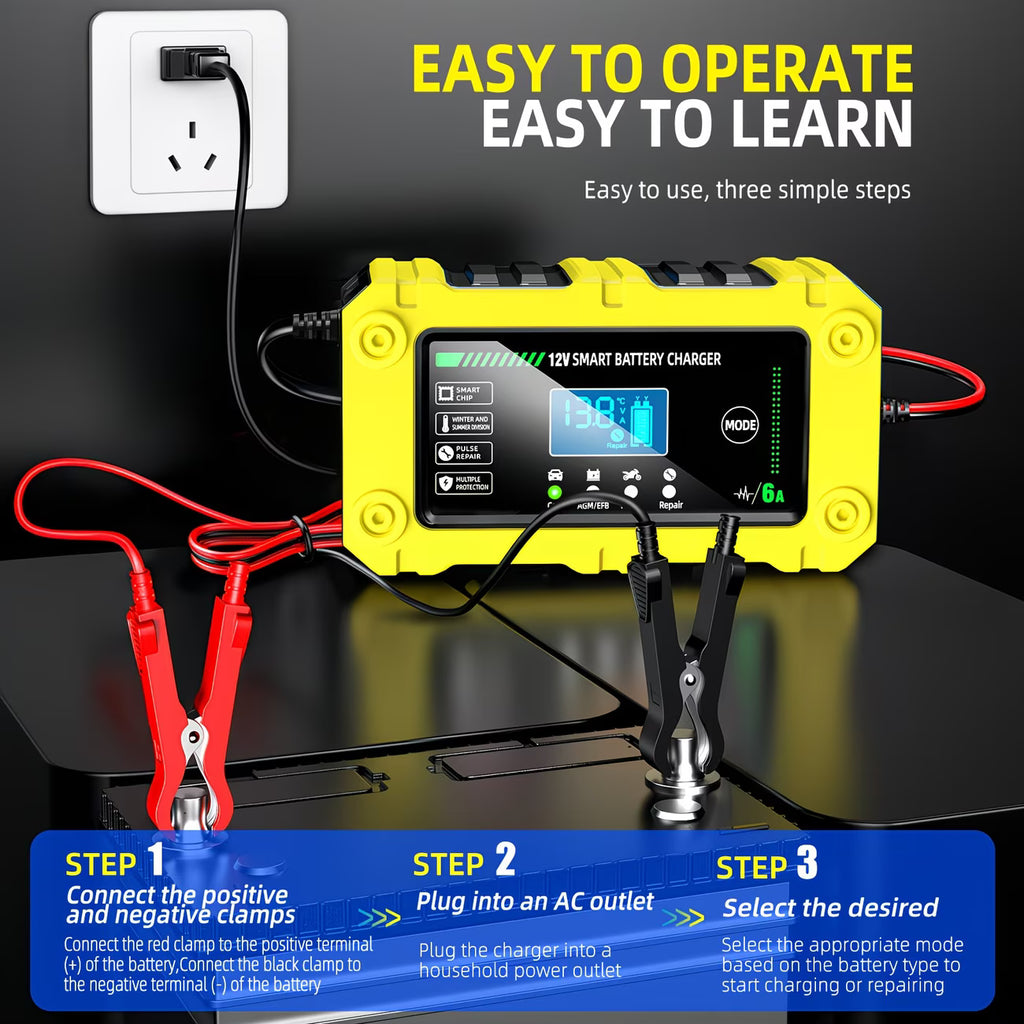 Redresor Inteligent Baterie Auto 12V cu Display LED și Funcție Recondiționare